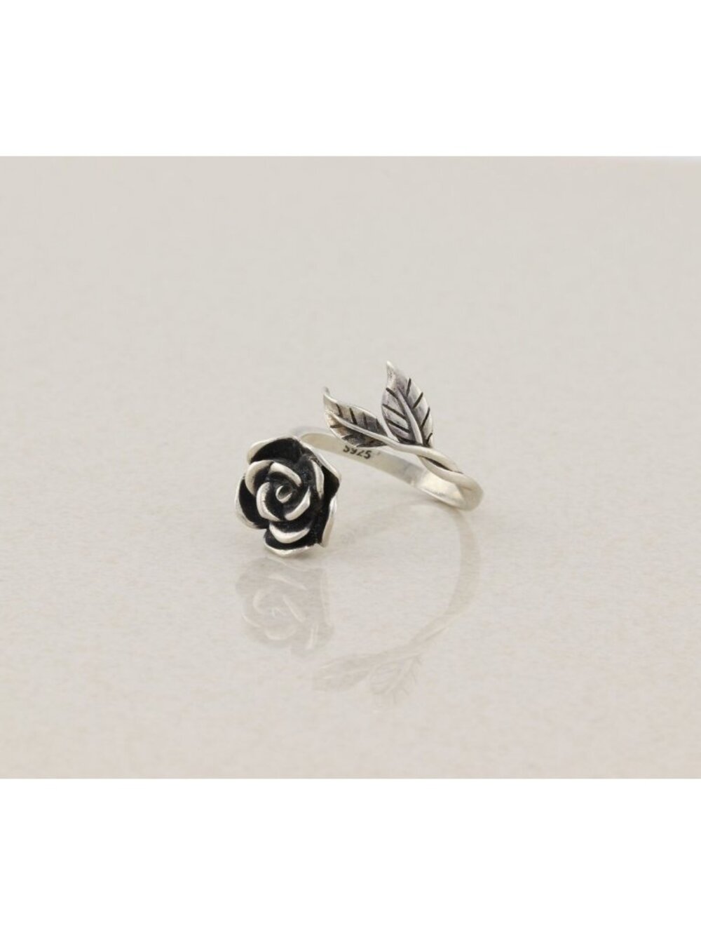 Sterling Silver Rose Flower Ring Bypass Ring Spoon Ring Size 7 Adjustable - Picture 5 of 7